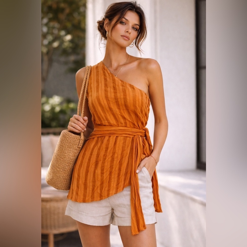 Zara Striped Asymmetrical Hem Summer Top Size small Coastal Chic